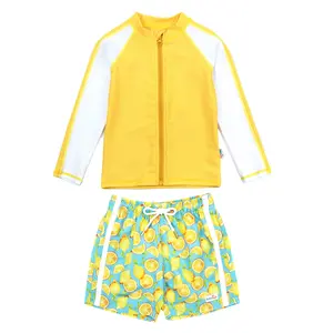 Boys Long Sleeve Zipper Rash Guard and Swim Trunk Set | "Lemons"