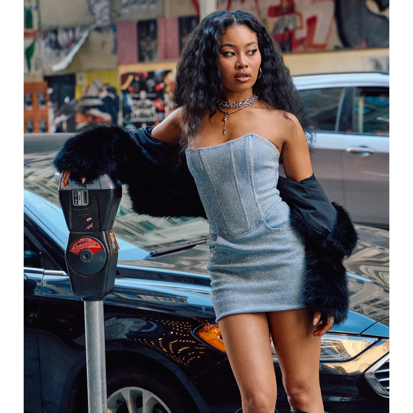 Esmerelda Denim Rhinestone Bodycon Mini Dress