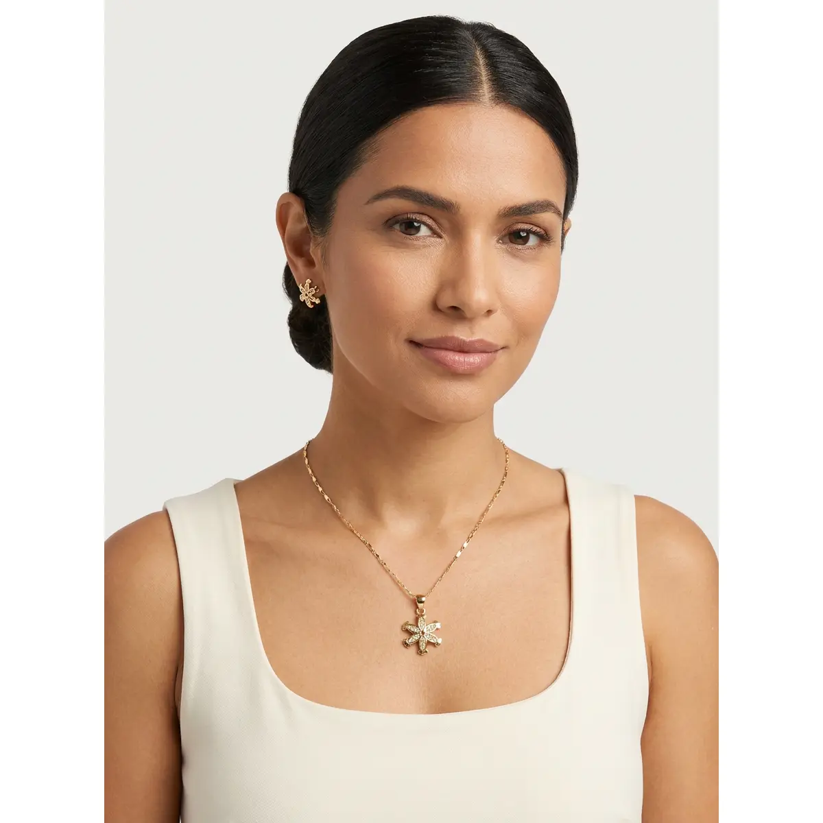 Golden Snowflake Blossom Gold-Plated Necklace and Earring Set for Women
