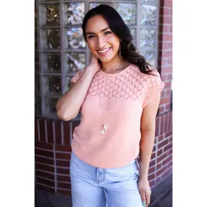 Eyelet Yoke Sweater Knit Top