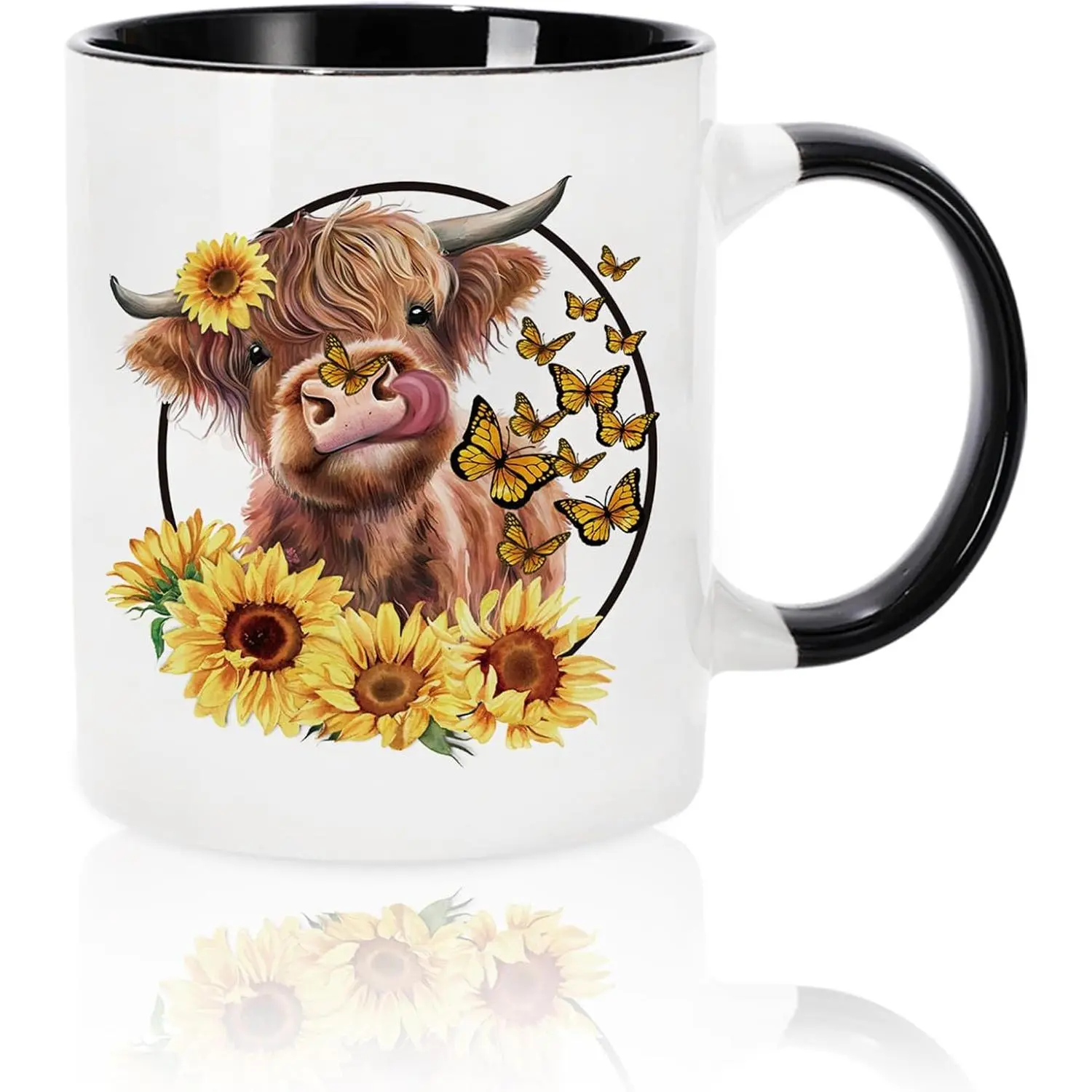 Highland Cow Mug Spring Cow Sunflower Coffee Mug  Farmhouse Party Ceramic Cup for Home School Office Table Centerpieces Housewarming Gift, 12oz