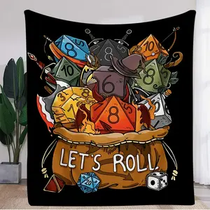 1Pc Dungeons & Dragons D20 Dice Throw Blanket - Soft Flannel All-Season Bedspread With D20 Dice, D&D Tabletop Game Decor - Machine Washable For Bed, Sofa, Camping, Office - Perfect Gift For D&D Fans, Camping Accessory, Contemporary Style