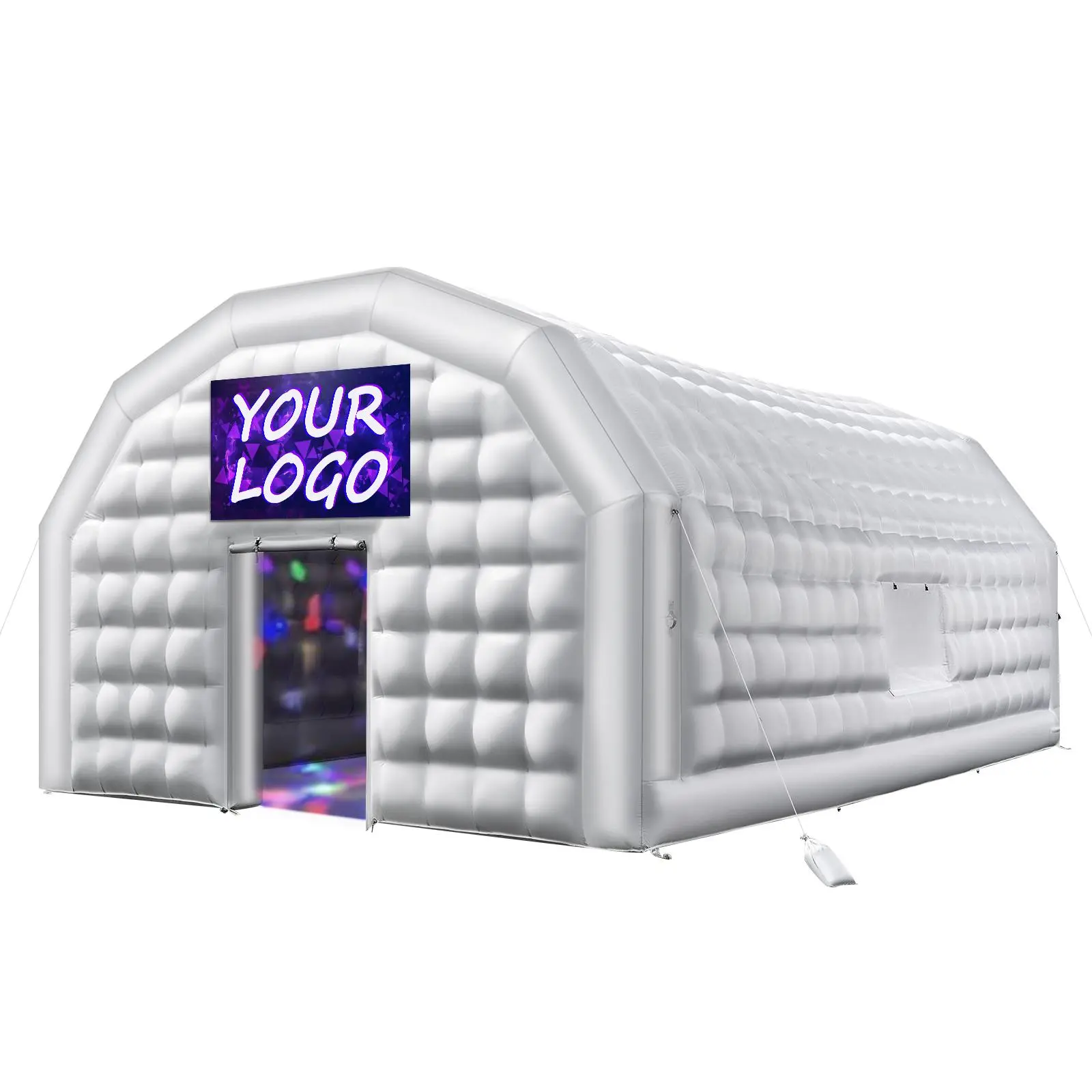 VEVOR Rectangular Waterproof Inflatable Nightclub Playhouse Tent, 26.2x19.7x13.1ft, 1100W Blower, Weighted Sandbags, Easy Fast Setup Inflation, 2-Window Air Cube House for Imaginative Play, Event Birthday#BackToSchool