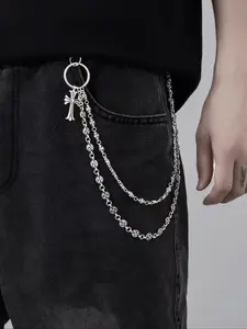 Punk Rock Metal Waist Chain, Unisex Hip Hop Jewelry Gift Pendant, Large Ring Wallet Keychain, Denim Jeans Accessory