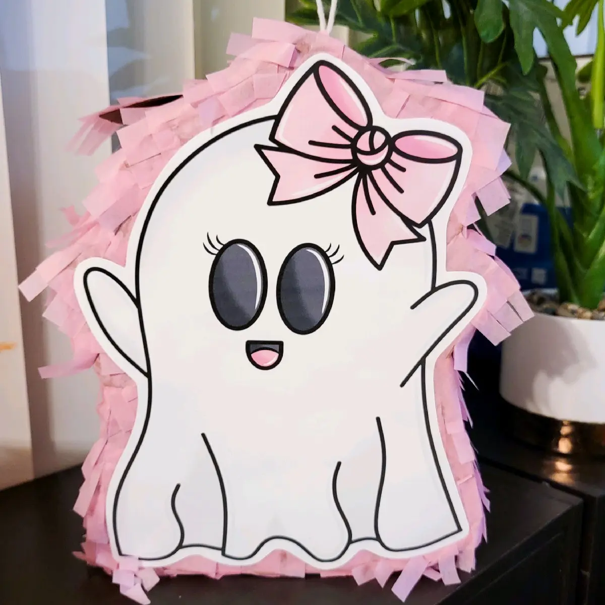 Pink Bow Ghost Mini Piñata - Halloween party decor