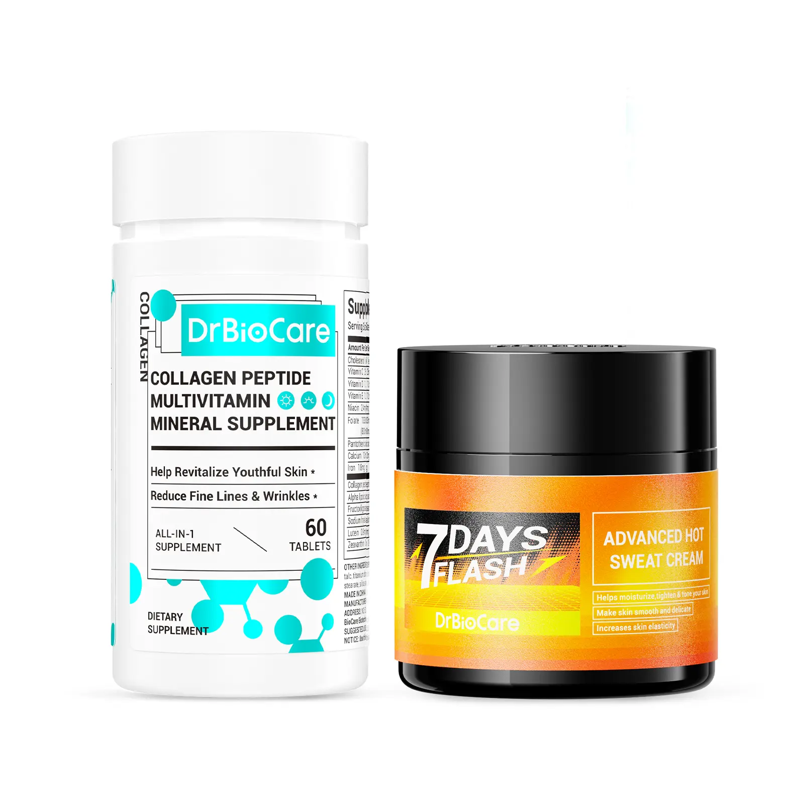 DrBioCare Body & Beauty Dual Effect Set - Body Care Collagen Moisturizers & Mists + Hot Sweat Cream, Internal Adjustment + External Protection, Detox Support, Skin Firming, Nourishment