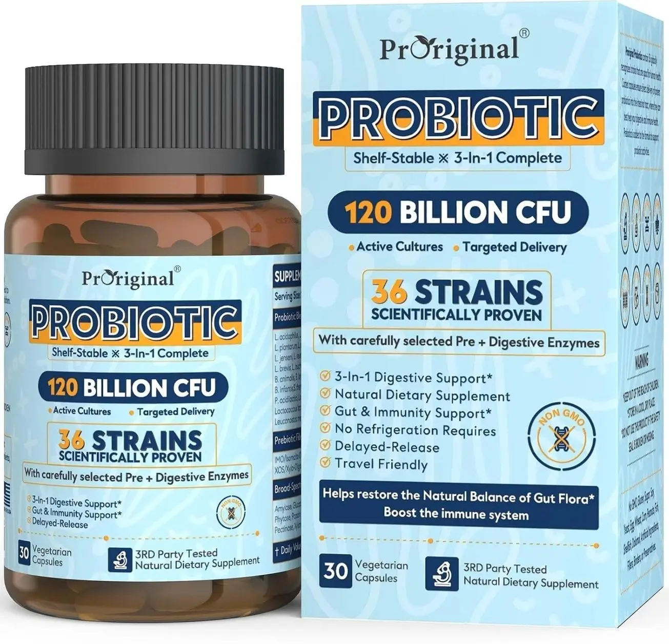 Probiotics for Women & Men 120 Billion CFU with 36 Probiotic Strains for Digestive Health and Gut Health, Delayed Release Capsules, Stomach Acid Resistant, No Need for Refrigeration 30 Capsules