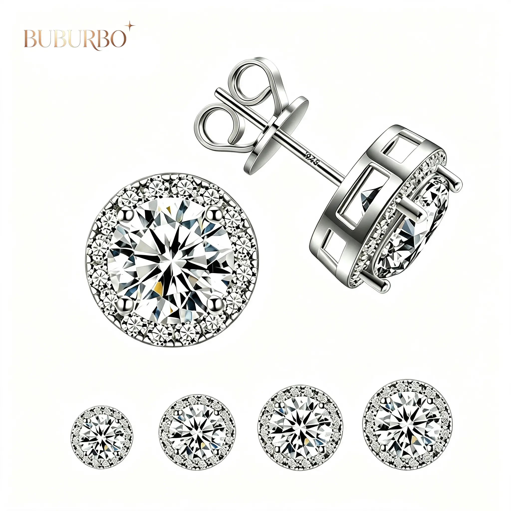 BUBURBO Best Seller S925 Silver Moissanite-Style Zircon Stud Earrings, Hypoallergenic High Quality Earrings, Unisex Elegant Silver Artificial Gemstone Daily Jewelry with Moissanite Brilliance, Ideal Gift, Silver Artificial Gemstone Earrings