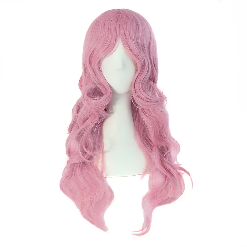 Long Wavy Curly Pink Wig for Women, 24-Inch Heat Resistant Synthetic Fiber Full Hairpiece with Adjustable Cap for Parties, Curly Wigs