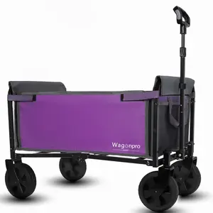 ARCH All-in-One Convertible Folding 4-Wheel Trolley with Bench Seat and Dog Leash - Heavy Duty Foldable Utility Trolley for Camping, Beach, Shopping - Versatile Seating and Storage Space, purple/gray