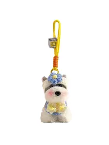 Plush Schnauzer puppy bag pendant, cute doll, schoolbag hanging decoration, keychain,New Year,interesting collocation