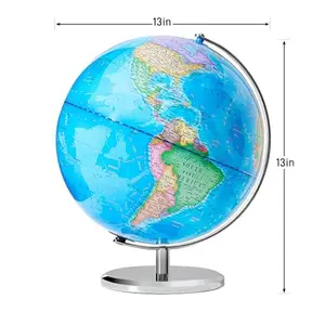 13" World Globe for Kids, Classroom Globe for Education & Decoration with Metal Base, HD Film Surface