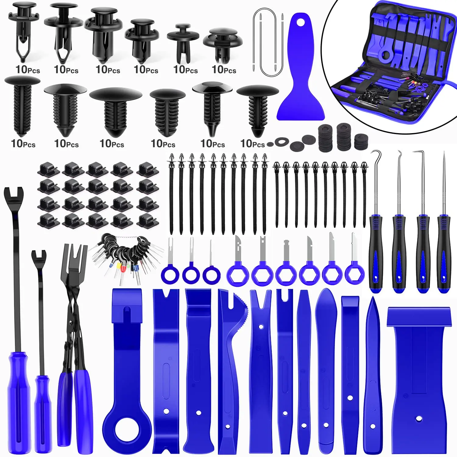 Nilight 238Pcs Trim Removal Tool, Auto Push Pin Bumper Retainer Clip Set Fastener Terminal Remover Tool Adhesive Cable Clips Kit Car Panel Radio Removal Auto Clip Pliers