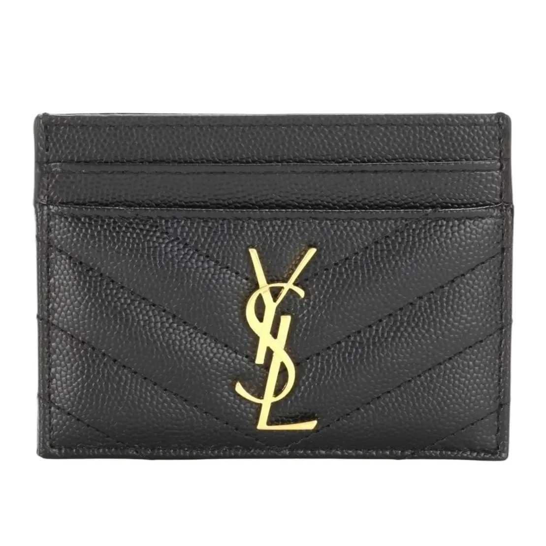 Pre-owned Yves Saint Laurent Leather Wallet Saint Laurent YSL Black Grained Cassandre Matelasse Card Holder W\Pouch
