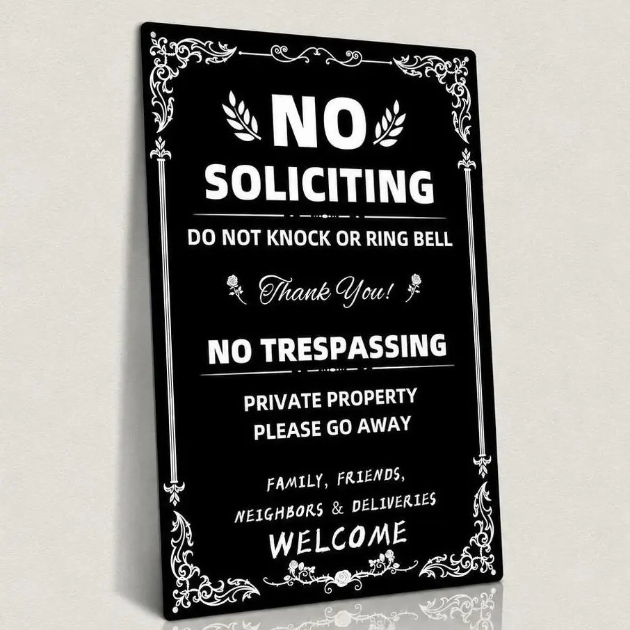 Aluminium No Soliciting Sign - Do Not Knock, Do Not Ring Bell, No Trespassing Private Property Sign for Front Door, Outdoors, Home Supplies Daily Use, 8x12 inch Decor Plaque, Everyday, Yard Sign