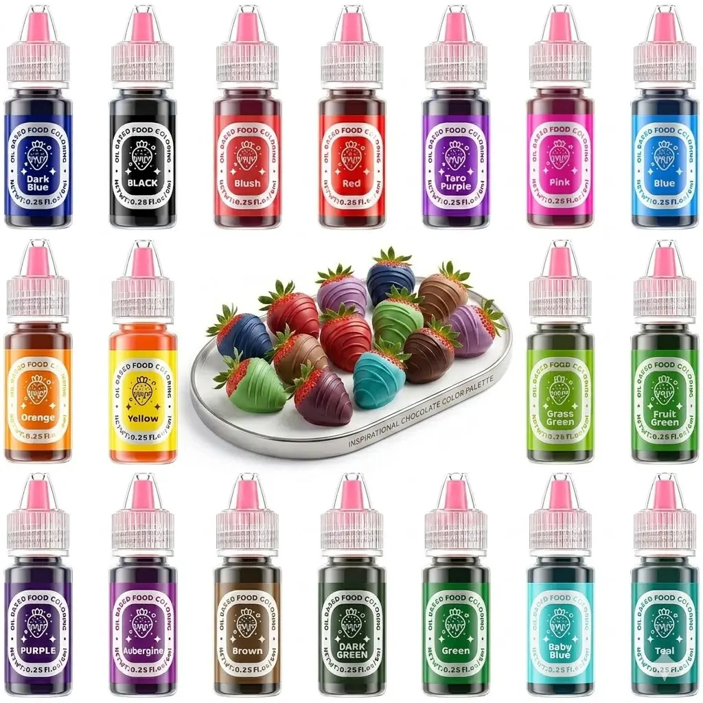 Oil Based Food Coloring 18×0.25 fl oz&7ml Bottle Set(Freshness & No Waste) for Chocolate for Childrens' day ,Birthday Parties&ChocolateCoveredTreats,Cake Decoration Candy Melting Dye Baking Cookies Fudge Meringue