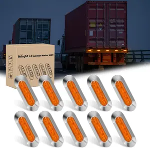 Nilight 10PCS Amber Oval Side Marker Lights 4 LED 3.7 Inch Clearance Lamp IP68 Waterproof DC 12-24V with Chrome Bezel Universal for Car Auto Truck Bus Trailer Boat Deck