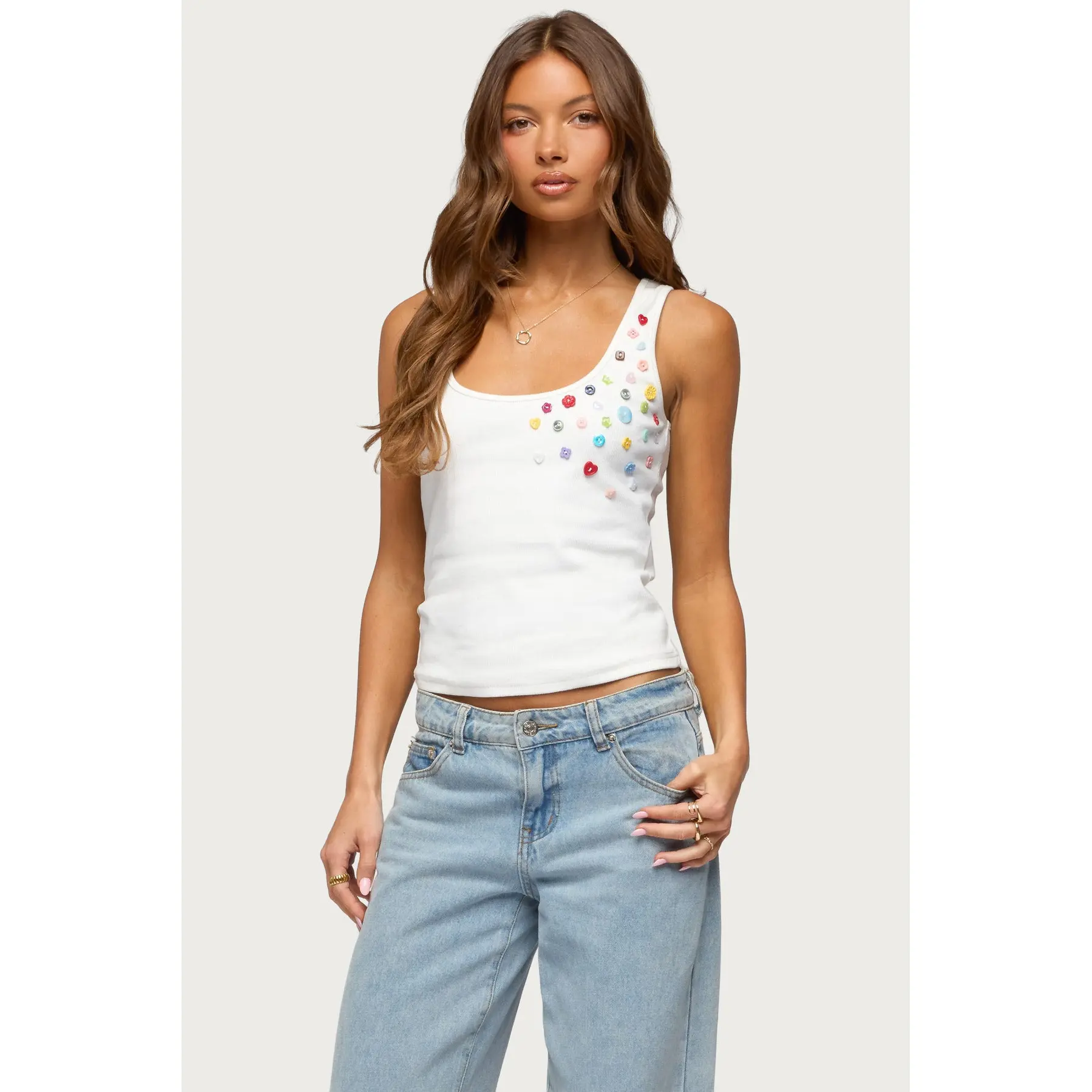 Natash Mixed Button Tank Top