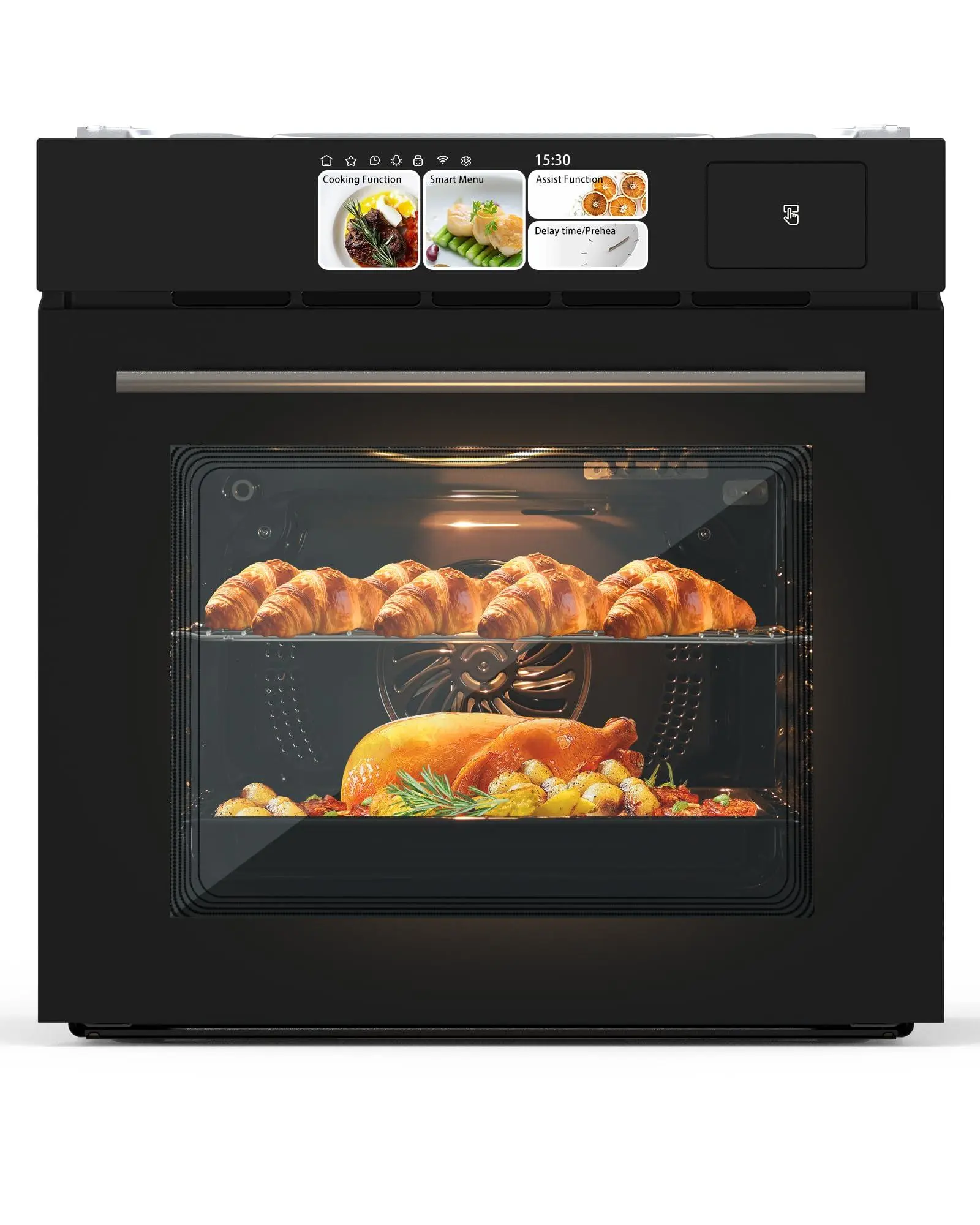 24 Inch Built-in Electric Single Wall Oven, 2.5 Cu.ft Convection Oven with 8 Cooking Functions, 360° Rotating Rotisserie, Advanced TFT Touchscreen, Timer & Safety Lock, Stainless Steel Design