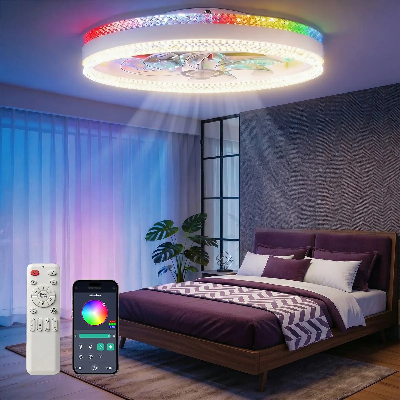 DEMILARE Ceiling Fan with Light and Remote, Modern LED Dimmable Flush Mount Ceiling Fans with 6 Speed Reversible, Low Profile Fan Lights for Bedroom Living Room Kitchen,App Control, Housewarming,Gaming Room Decor,home makeover,back to school shopping