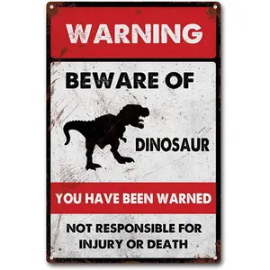 Tin Sign Beware of Dinosaur Tin Sign Vintage Decor Metal Sign Wall Art Decor