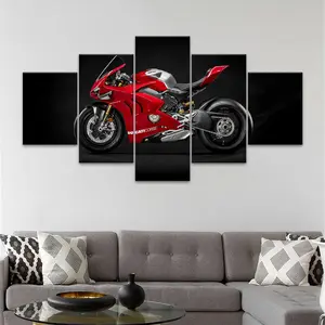 Motorcycle Pattern Canvas Painting, Unframed Art Print, 5 Counts/set Modern Cool Design Wall Art Painting, Wall Art Decor for Home Living Room Bedroom Office, Ornaments, Decoration