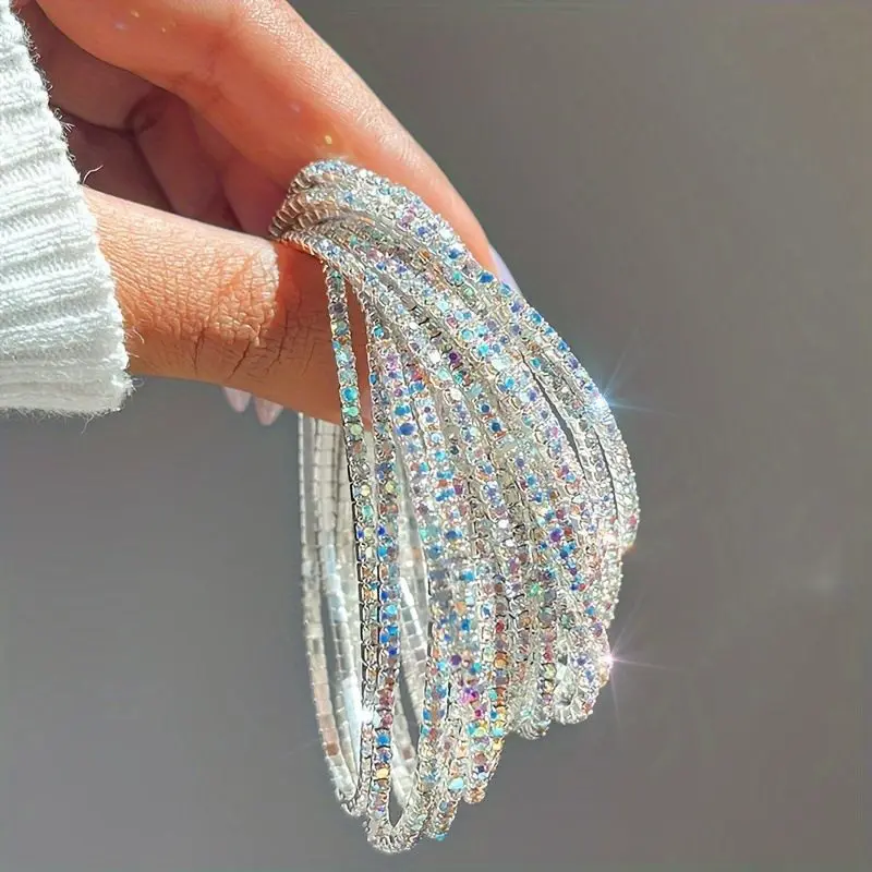 8-piece zircon bracelet, full diamond elastic single row grab chain bracelet, colorful internet celebrity bracelet, versatile multi colored bracelet for layering, party and dinner sparkling diamond bracelet, birthday gift