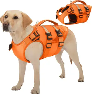 Kuoser Dog Life Jacket, High Flotation Dog Life Vest for Swimming Boating, Adjustable Ripstop Dog Lifesaver for Small Medium and Large Dogs, Reflective Safety Pet Life Preserver with Rescue Handle