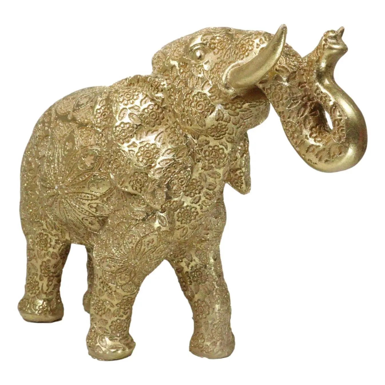 Large Feng Shui Royal Gold Ornate Mandala Design Trunk-Up Elephant Figurine, Home Decor Ornaments, Floor Standing Decoration Item, Spiritual Energy Feng Shui Accent
