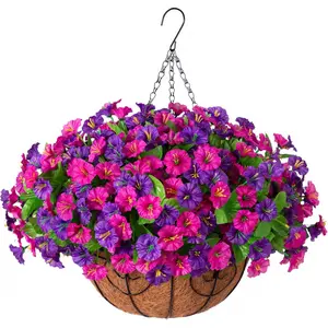 Imitation flower baskets that can be hung at any time, Hanging Plant Basket, multi-functional artificial morning light vines suitable for instant yard, porch or garden beautification, Hanging Flowers Basket
