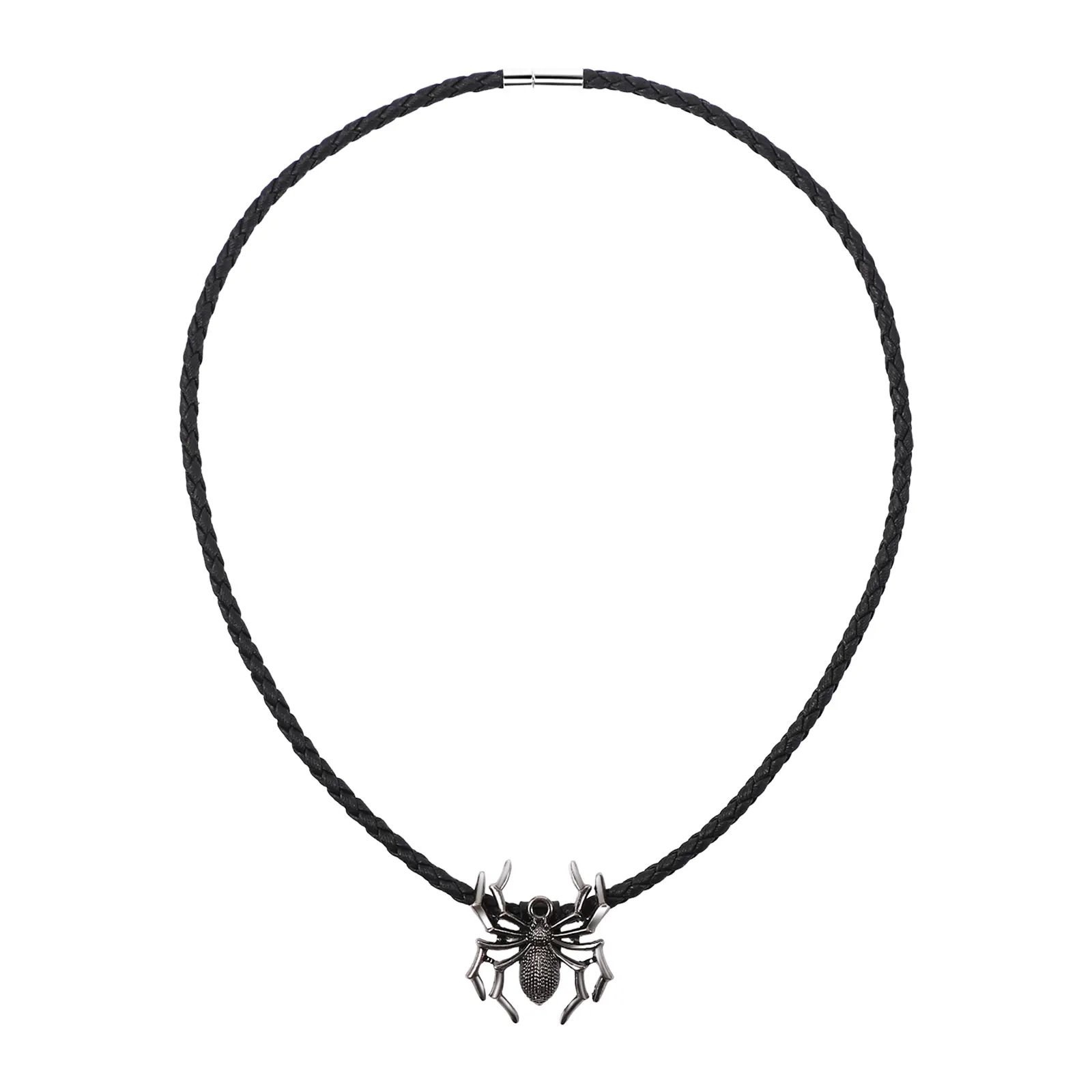 OIDEA Unisex Minimalist Gothic Leather Cord Necklace - Black, Silver Spider Detail Pendant, Fashion Costume Jewelry, Ideal Halloween Gift, Standout Accessory, Perfect Gift Choice