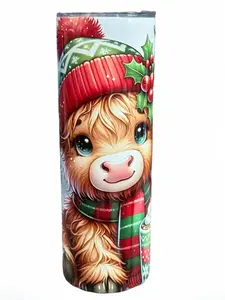 Highland Cow Cocoa And Cookies - 20oz oz 20 oz. 20oz. - Skinny Straight Sublimation Tumbler - Amy's Tumbler Junkies - Your Favorite Tumbler Shop!