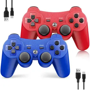 2Packs Red & Blue Wireless Controller for PS3 – Double Shock, Upgraded Joystick, Rechargeable, Bluetooth, Motion Sensor