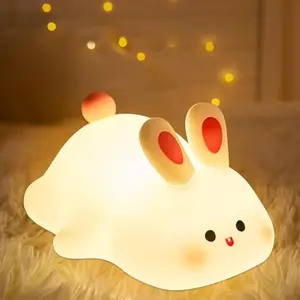 OkiyiD Bunny Lamp Big Face Rabbit Night Light for Kids Cute Easter Bunny Gifts Kawaii Nursery Bedroom Decor Rechargeable Silicone LED Squishy Night Light Dimmable Adjustable Brightness Portable USB Charging