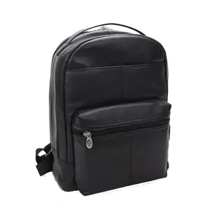 PARKER by McKlein USA 15 in. S Series Dual Compartment Pebble Grain Calfskin Leather Laptop Backpack with Laptop Sleeve, Black Travel Bag