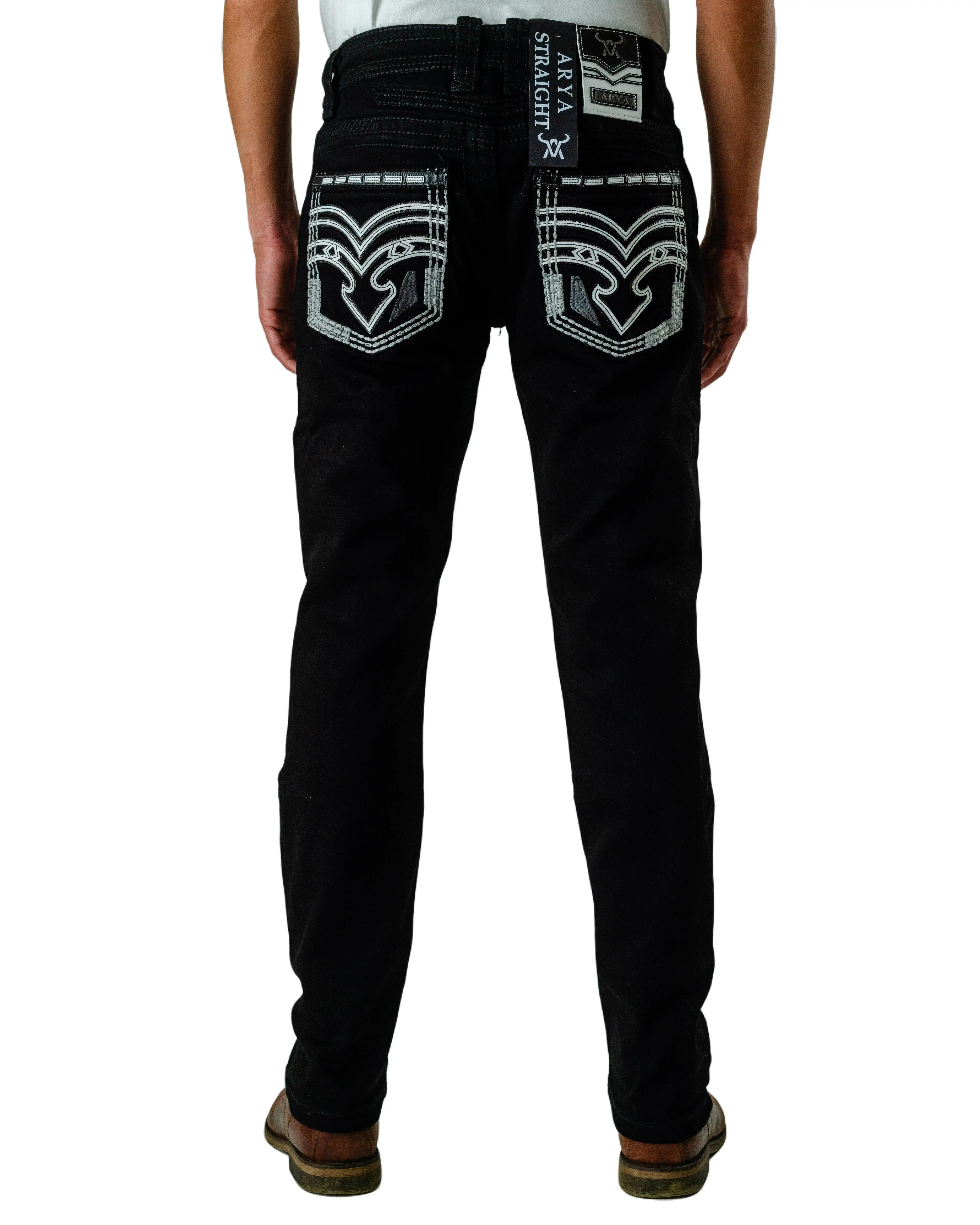 Arya 10 Menswear Men's Straight-Fit Heavyweight Stretch Denim Western Bull Jeans - Bold Pocket Embroidery, Casual Comfy Jeans for Rodeo Outfit Inspo, Western Elegance Casual Wear, Classic Western Style, Western Style