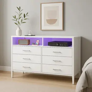 Unikito Dresser with 10 Drawers, LED Lights, Power Outlets, Wooden Top & Metal Frame for Bedrooms, Living Rooms, Entryways