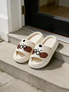 Dog Glasses Home Slippers, Waffle Linen Breathable, Cute Soft Daily Thick Sole Shoes, Comfortable Indoor Footwear