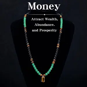 GleamJoy S Money Attraction Necklace With GreenAventurine & Tiger Eye Pendant Healing Crystal Stone ，Anniversary, Vacation &Theme Parties Jewelry Charms Abundance Crystal bracelet，Long Chain，Sweater chain，Ideal Gift Jewelry for Men and Women