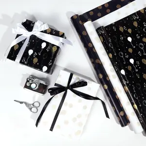 Vintage Glitter Dust Wrapping Paper Roll | Luxury Gold Speckled Polka Dots & Balloons for Her | Premium Aesthetic Gift Wrap for Weddings & Birthdays | Gift Wrapping Supplies | 1 Roll