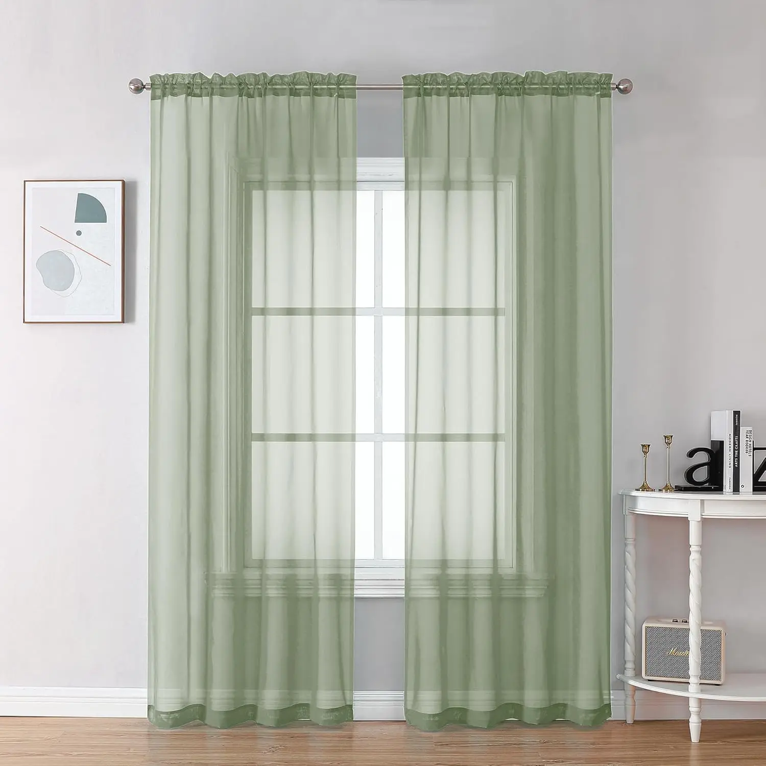Bedroom Curtains 2 Panel Sets 84" Inch Length - Transparent Light Weight Soft Window Treatment Panels for Study Room/Living Room/Guest Room, Sage Green, Per Panel W42 X L84 inches