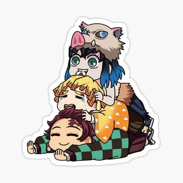 Anime Demon Slayer Chibi Sticker Cute Trio Kamado Tanjiro Nezuko Zenitsu Vinyl Die Cut Decal Laptop Car Waterproof