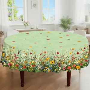 1pc, Spring Summer Themed Party Tablecloth, Colorful Daisy Lavender Floral Printed Design, Rectangular/Round/Oval Table Cloth, Embossed Edge, Suitable For Indoor Outdoor Dining Picnic Dinner Dining Room Decoration