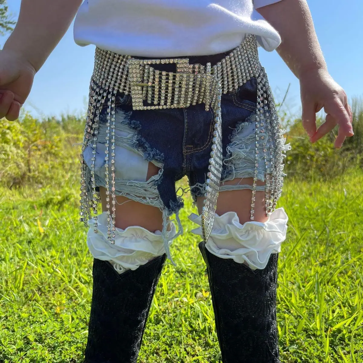 BOUJEE rhinestone fringe belt