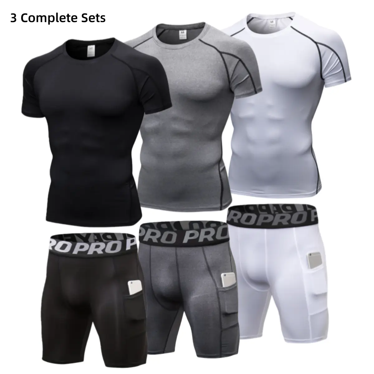 Men's Workout Sets, 3-Pack Short Sleeve Poly Blend Sportswear for Running & Fitness, Quick Dry Stretchable Activewear for Gym, Sportswear Running Fitness, Men's Outfit Sets, Workout Gear, Moisture Wick, 10%Elastane, Athletic Shorts, Workout Outfits
