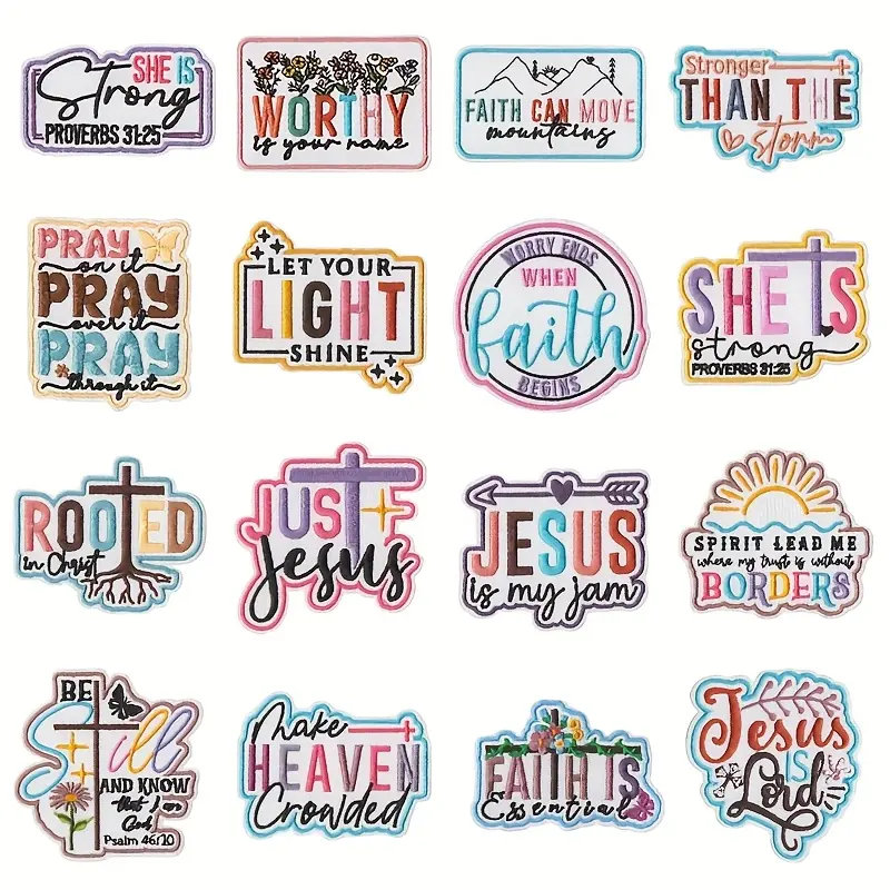 Iron-On Appliqués, 16-Piece Large Christian Faith Embroidered Patches, Polyester Sew-On for DIY Sewing Projects on Jackets, Hats & Backpacks, Sewing Projects Ideas, Diy Projects