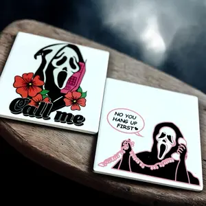 Ghostface “Call Me” Ceramic Coasters – Scream Vibes