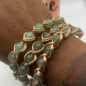 Green Adventuring Bracelet with Copper Wire Wrapped Beads for Stylish Accessory