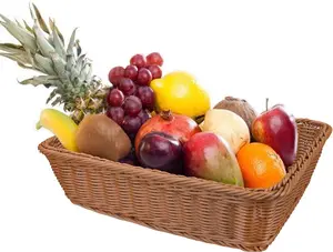 3 Pack Imitation Rattan Woven Bread Baskets, 11.8 x 7.8 Inch Plastic Wicker Fruit Baskets for Food Serving, Vegetables, Kitchen, Restaurant, Outdoor, Brown