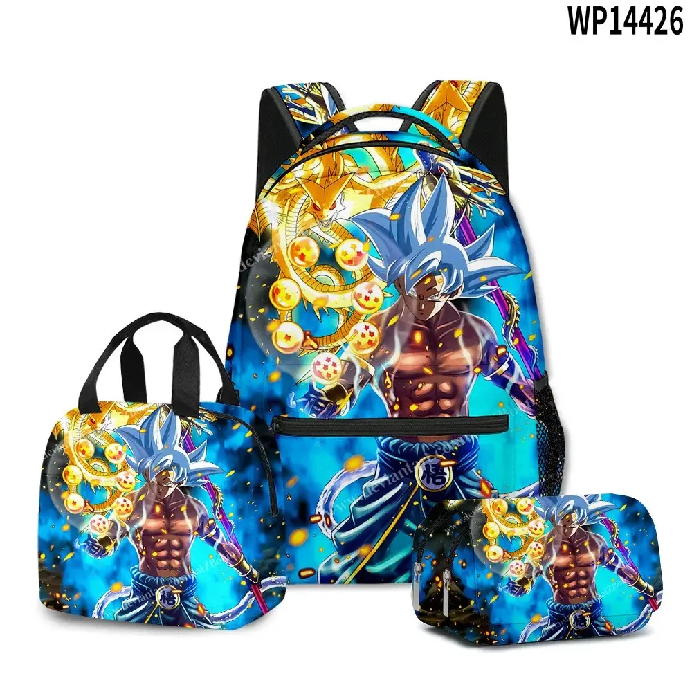 3Pcs/Set Cartoon Dragon Ball Printed Backpack with Lunch Bag Pencil Case Student Teenager Schoolbag Shoulder Bag TravelBag Set
